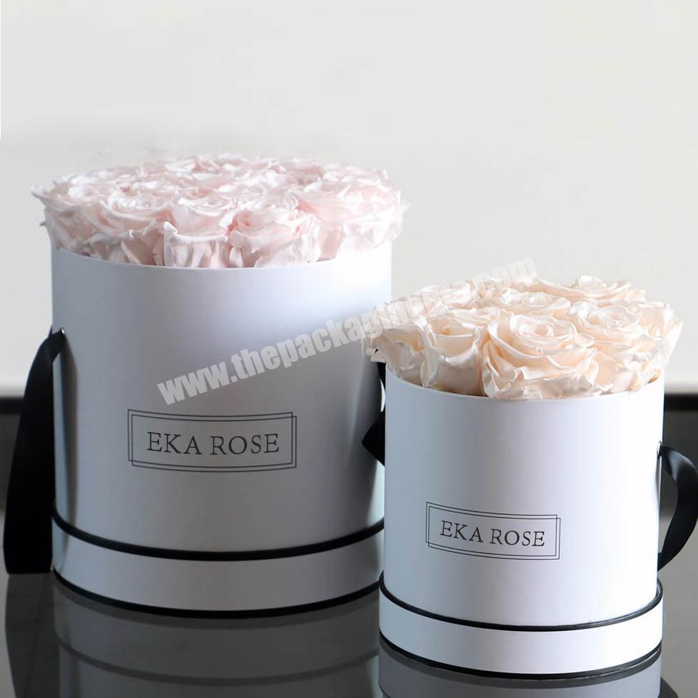 Custom logo paper white round decorative flower soap rose packaging box with handle for flowers packaging box luxury flower box