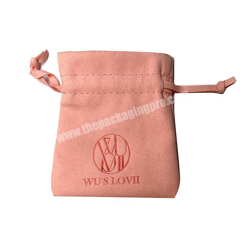 Custom logo pink Suede Cloth Jewelry Bags, Customized Drawstring Bag Suede Jewelry Pouch