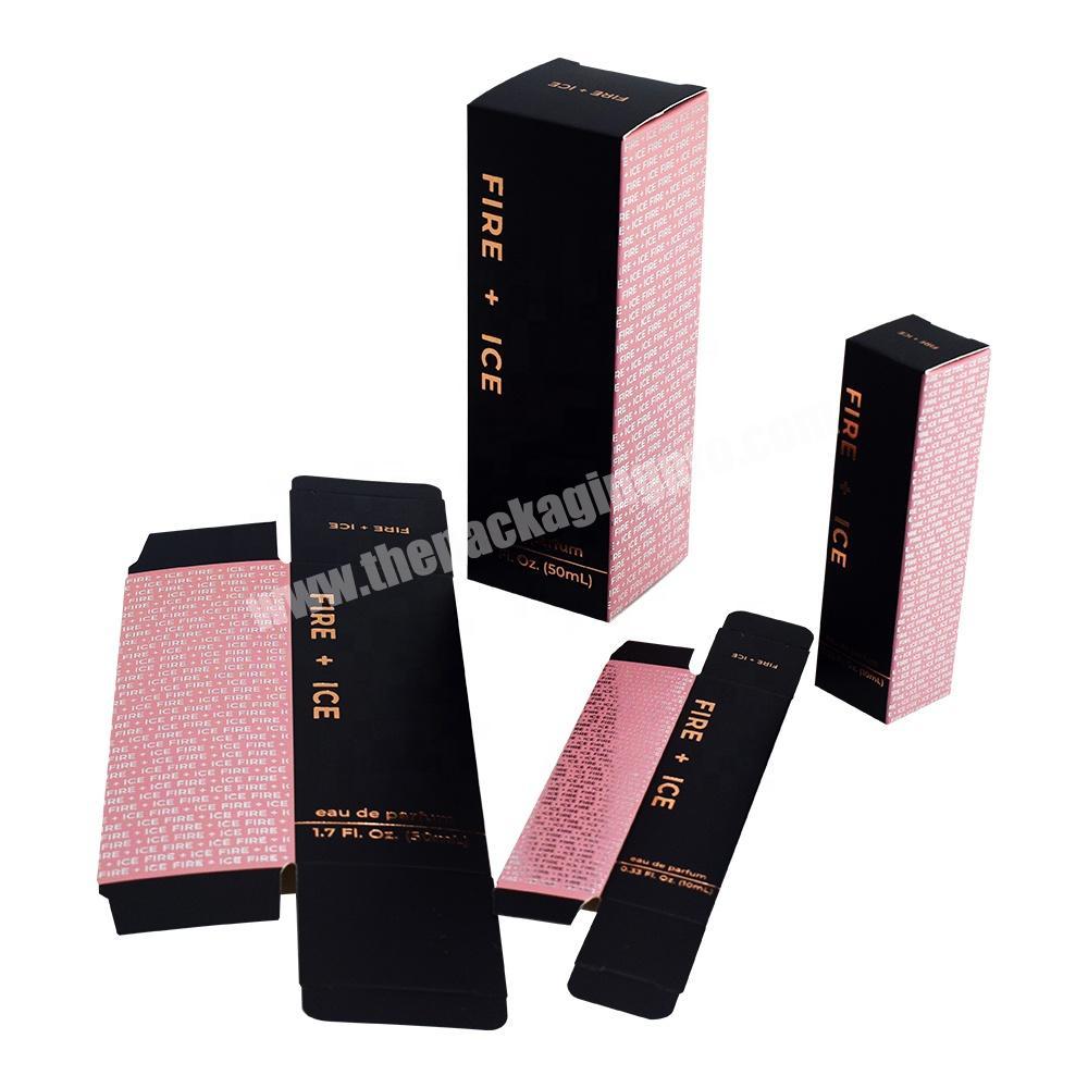 Custom logo printed luxury cosmetic paper box black gold stamping 30ml  50ml bottle empty perfume packaging box