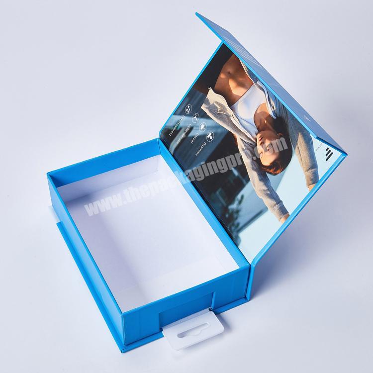 Custom logo printing blue folding cardboard retail hanging packaging paper box with hook hole