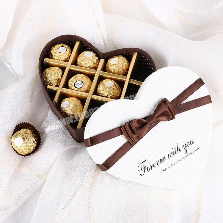 Custom logo ribbon decoration rigid heart shaped empty chocolate box packaging with insert tray