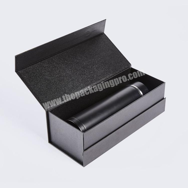 Custom logo rigid paperboard hard black thermos cup packaging boxes gift box with magnetic close