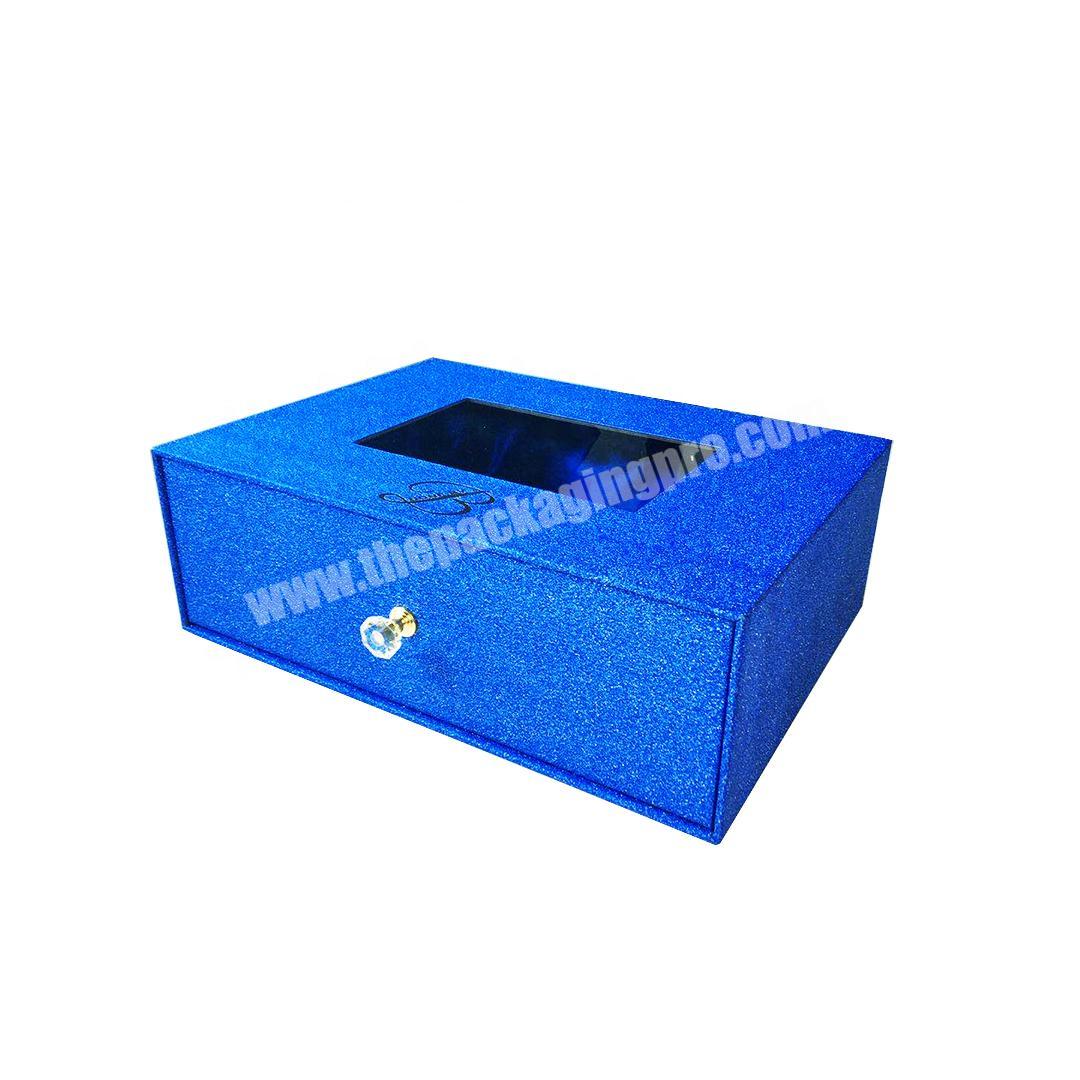 Custom luxury blue glitter hair extension packaging box or wig packaging box