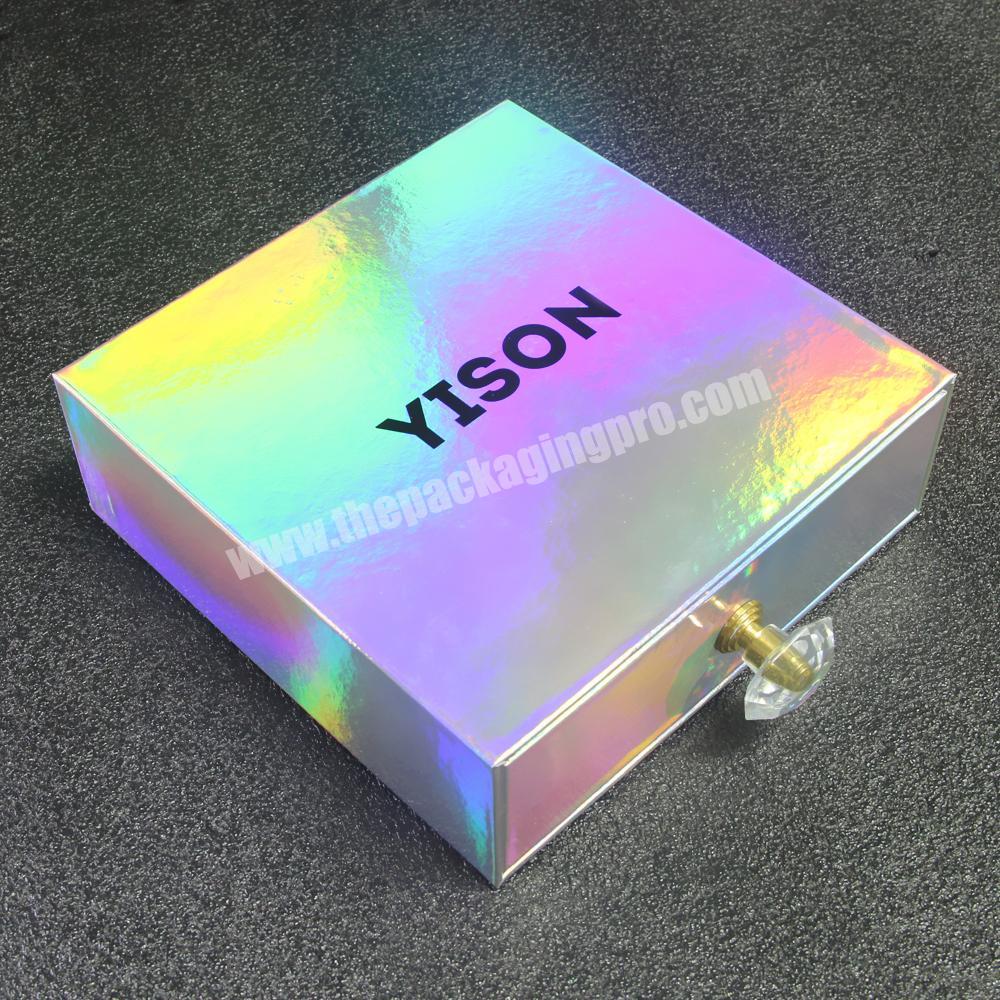 Custom luxury cardboard caixa gaveta square sliding drawer holographic packaging box for wallet purse belt