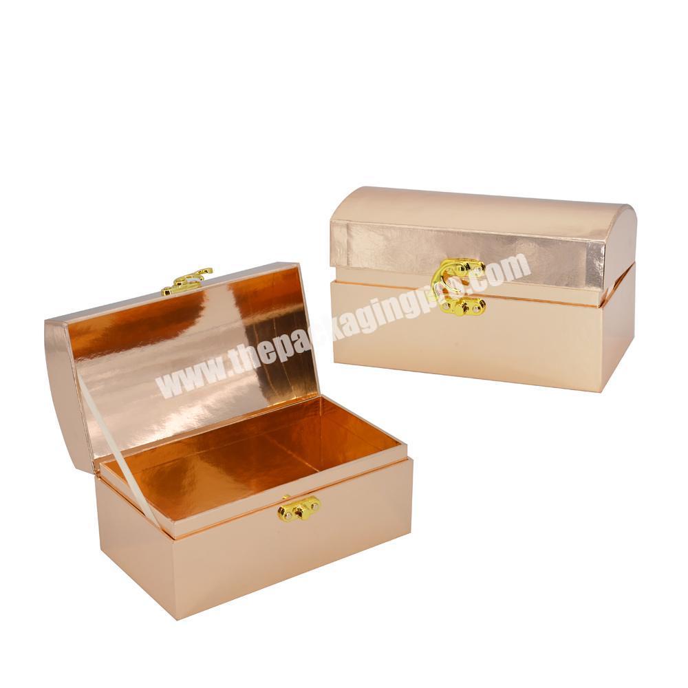 Custom luxury cardboard treasure chest gift boxes jewelry treasure chest box cosmetic gift packaging rose gold treasure box