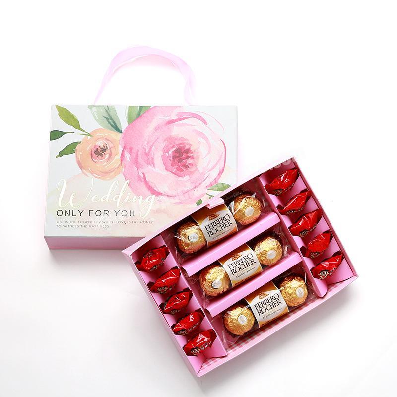 Custom luxury chocolate drawer packing box gift packaging box with ribbon handle