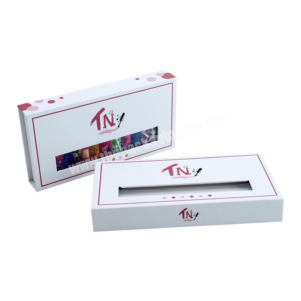 Custom luxury hot gold stamping magnetic closure paper press on nail packaging box with clear PVC window