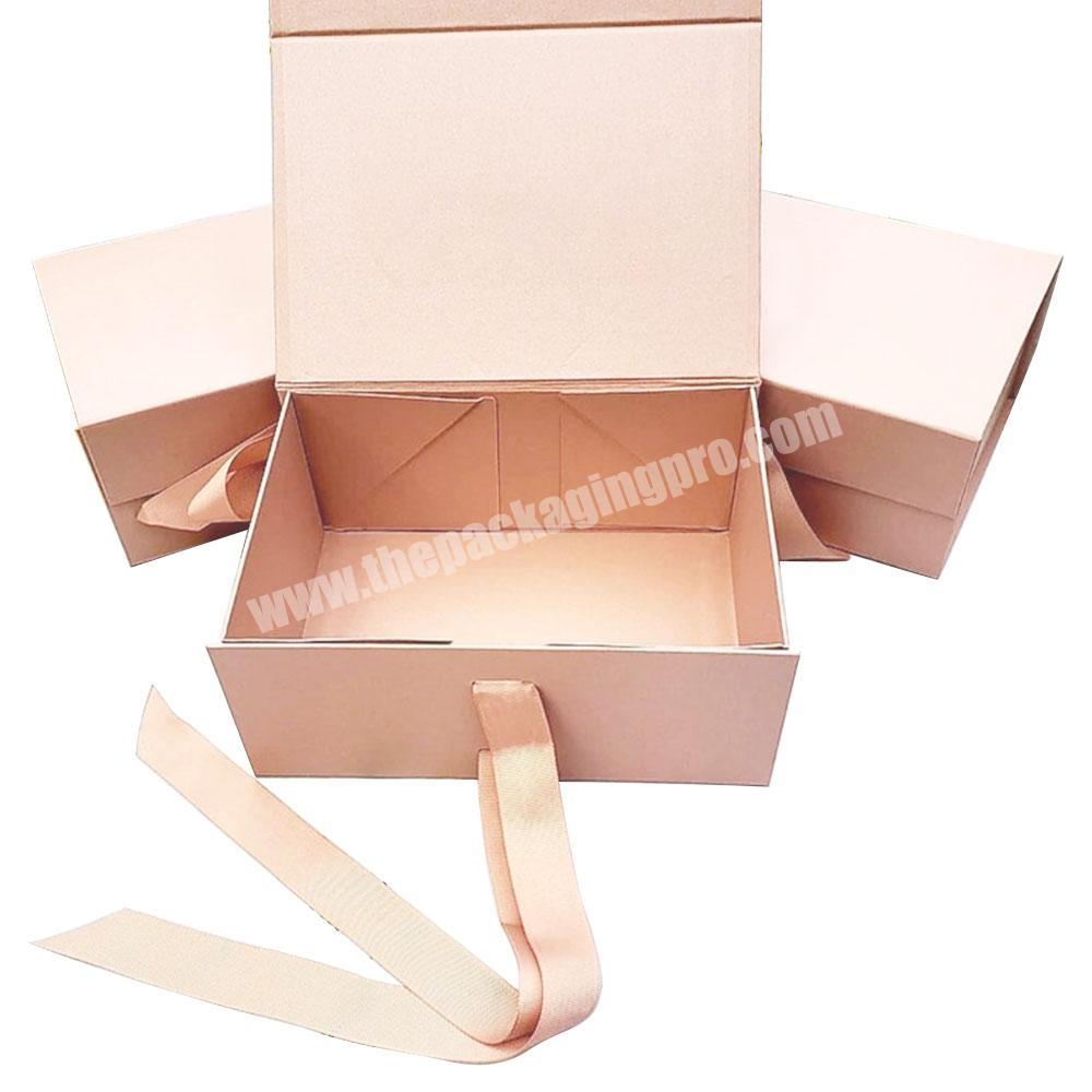 Custom luxury magnetic gift packaging paper packaging box pink valentine magnetic folding box magnetic gift box with ribbon