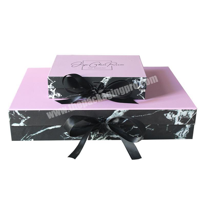 Custom luxury small clothing packaging folding gift paper boxes with ribbon