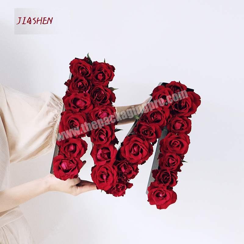 Custom luxury wholesale waterproof letter shape paper flower gift box for wedding