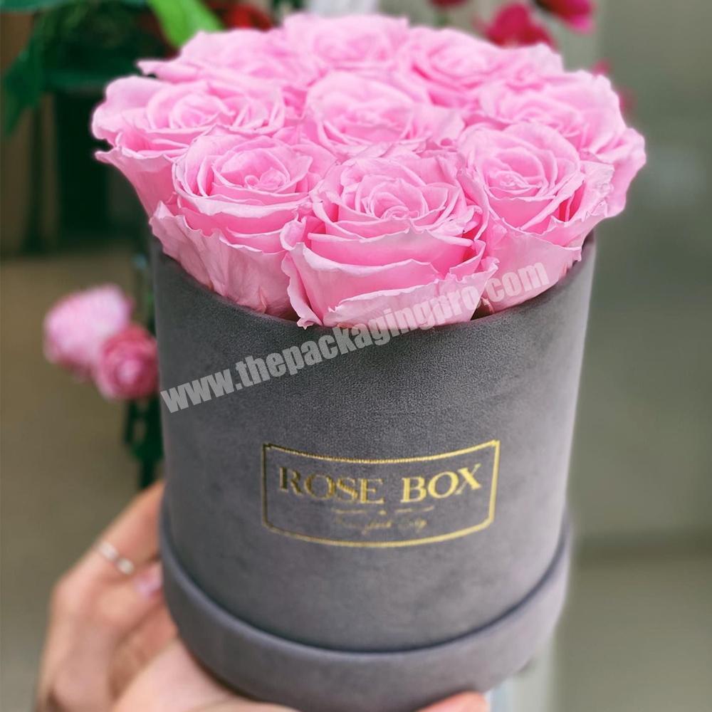 Custom made velvet round flower hat gift packaging suede rose gift box for flower store packaging velvet round flower gift box