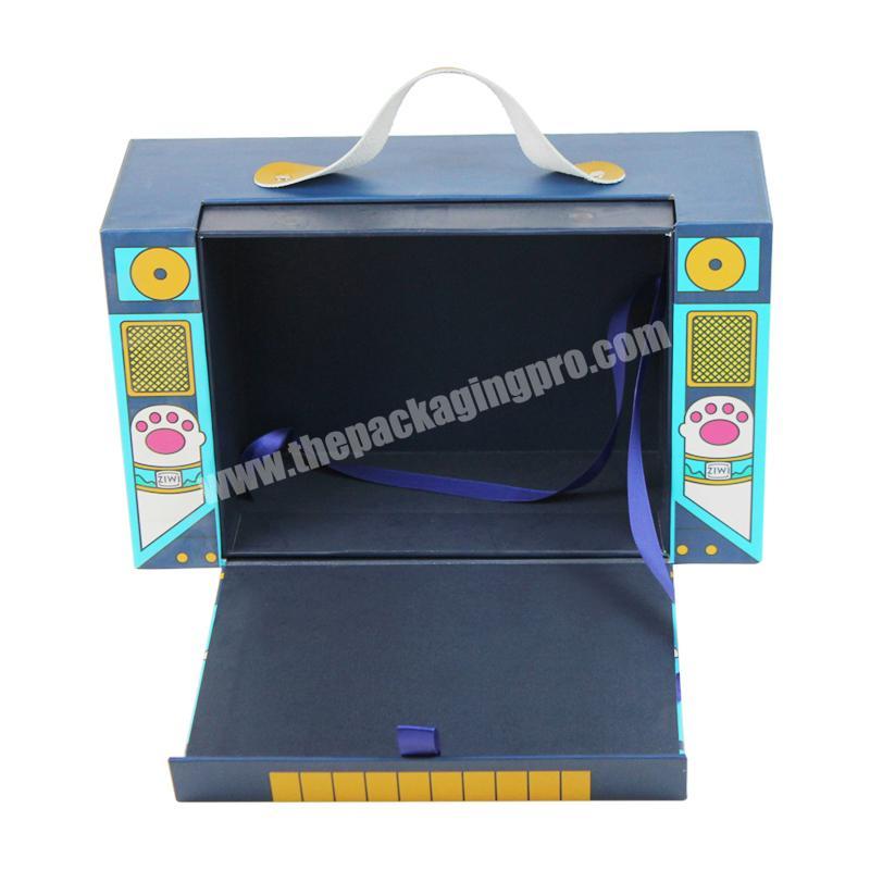 Custom new technology color packaging folding magnetic paper gift box food box exquisite with handle