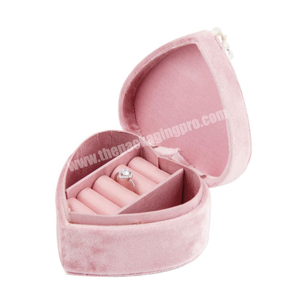 Custom personalized valentines heart shape velvet gift jewelry box pink wedding ring box jewelry handmade display packaging box