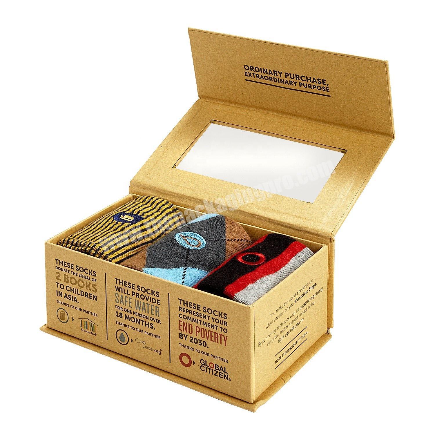 Custom print wholesale cardboard paper socks packaging box sock gift box with clear pvc window