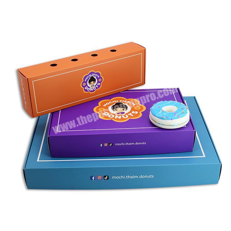 Custom printed logo food grade paper doughnut cake pink donut box disposable bakery packaging box with window