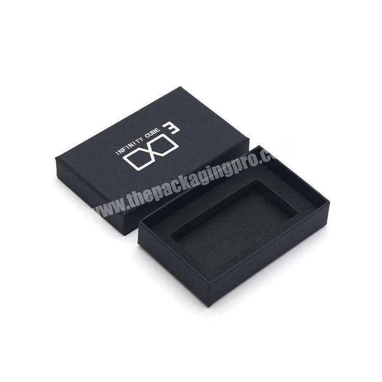 Custom printed logo paperboard lid and base black packaging paper box for electronics