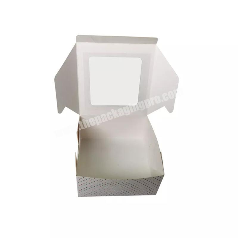 Custom printed white Ivory Bakery Boxes Eco Friendly Cake Food Packaging Paper Box with PVC Transparent Window