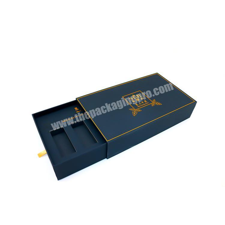 Custom printing hot stamping bronzing sliding black drawer paper gift box with paper cardboard insert