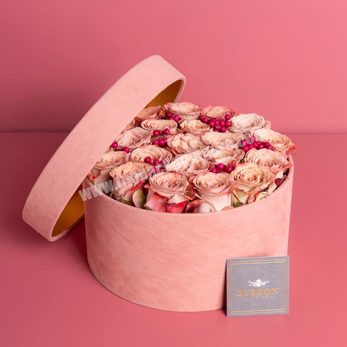 Custom roses flower boxes packaging paper box clear window velvet gift round flower box