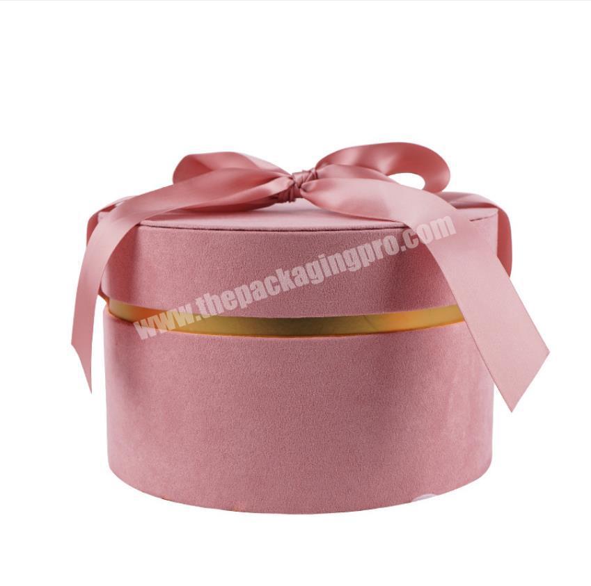 Custom roundtube velvet cover paper wedding gift boxes with nice ribbon