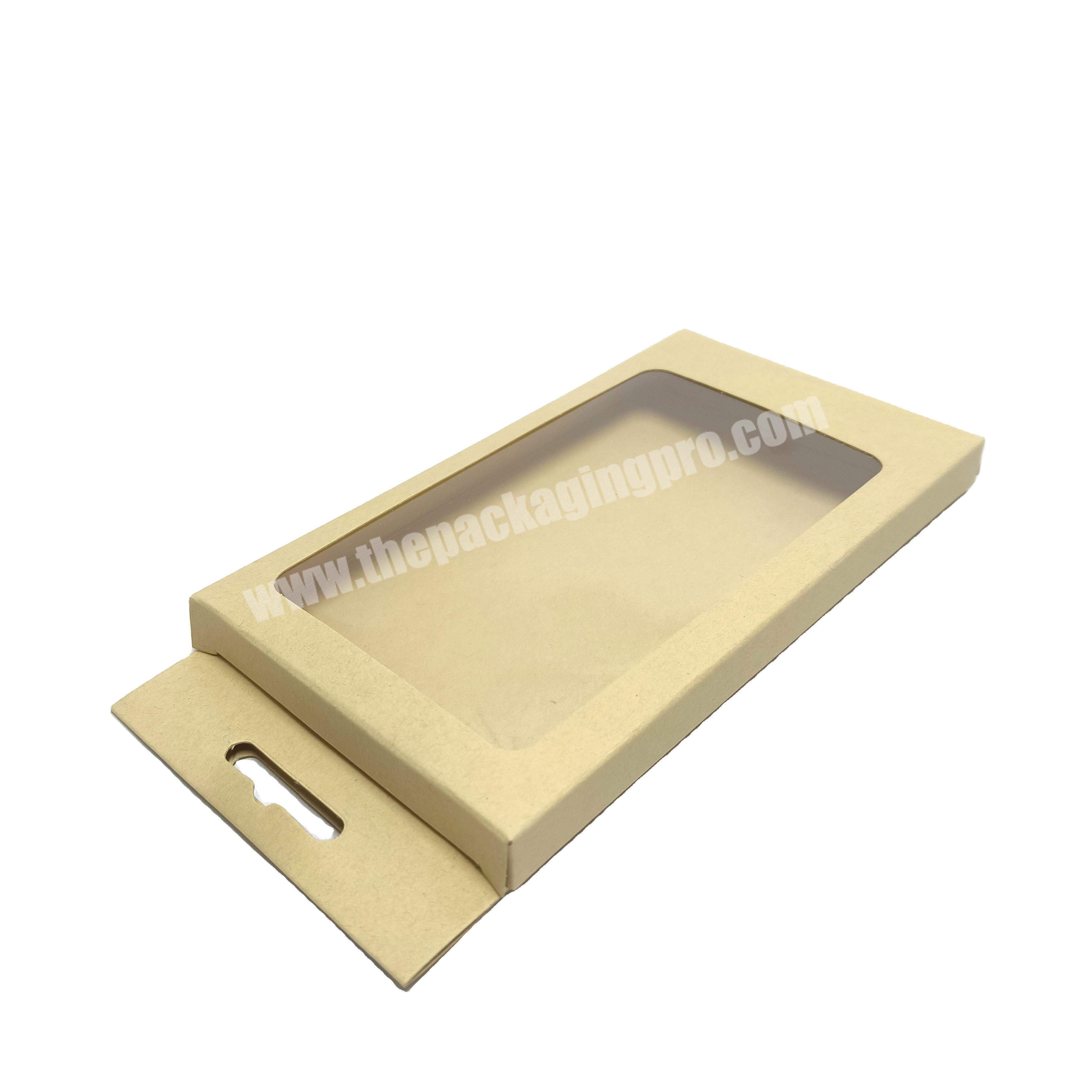 Custom logo printed art paper hanger phone case packaging box with PVC window