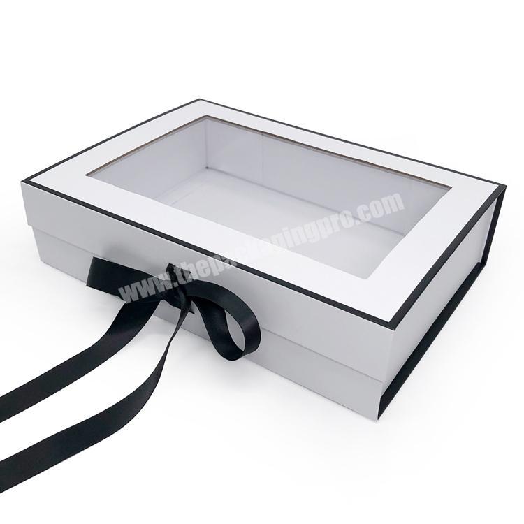 Custom spa gift box packaging magnetic foldable white gift boxes with clear lids