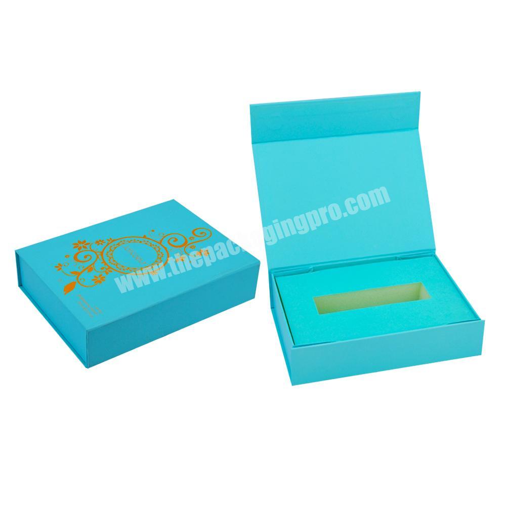 Custom stunning hot foil logo blue foam tray shoes gift packaging magnetic flat folding gift box