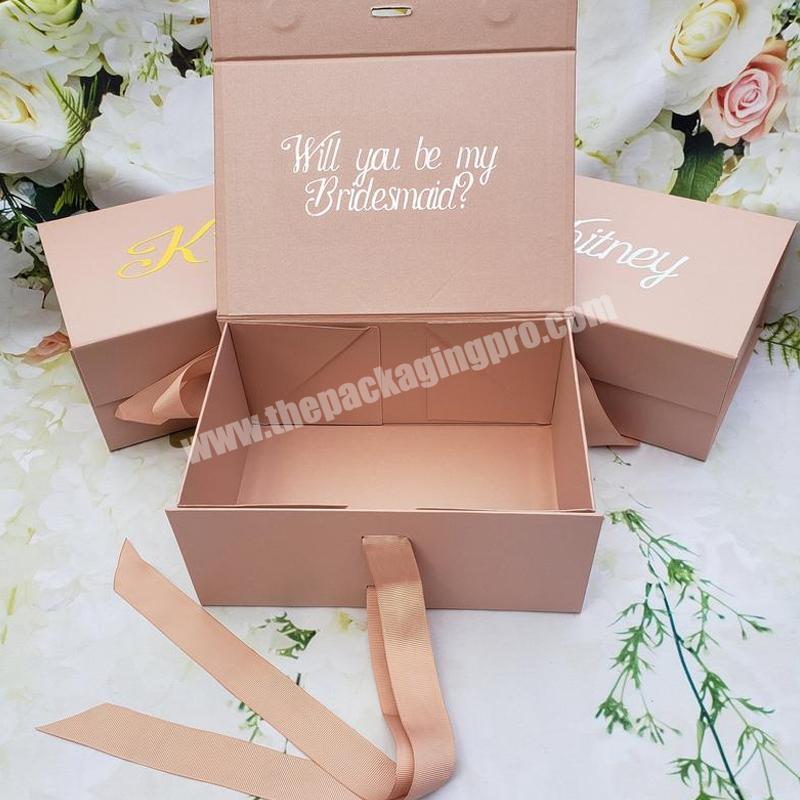 Custom wholesale Recyclable luxury pink cardboard gift magnetic clothing packaging box with ribbon