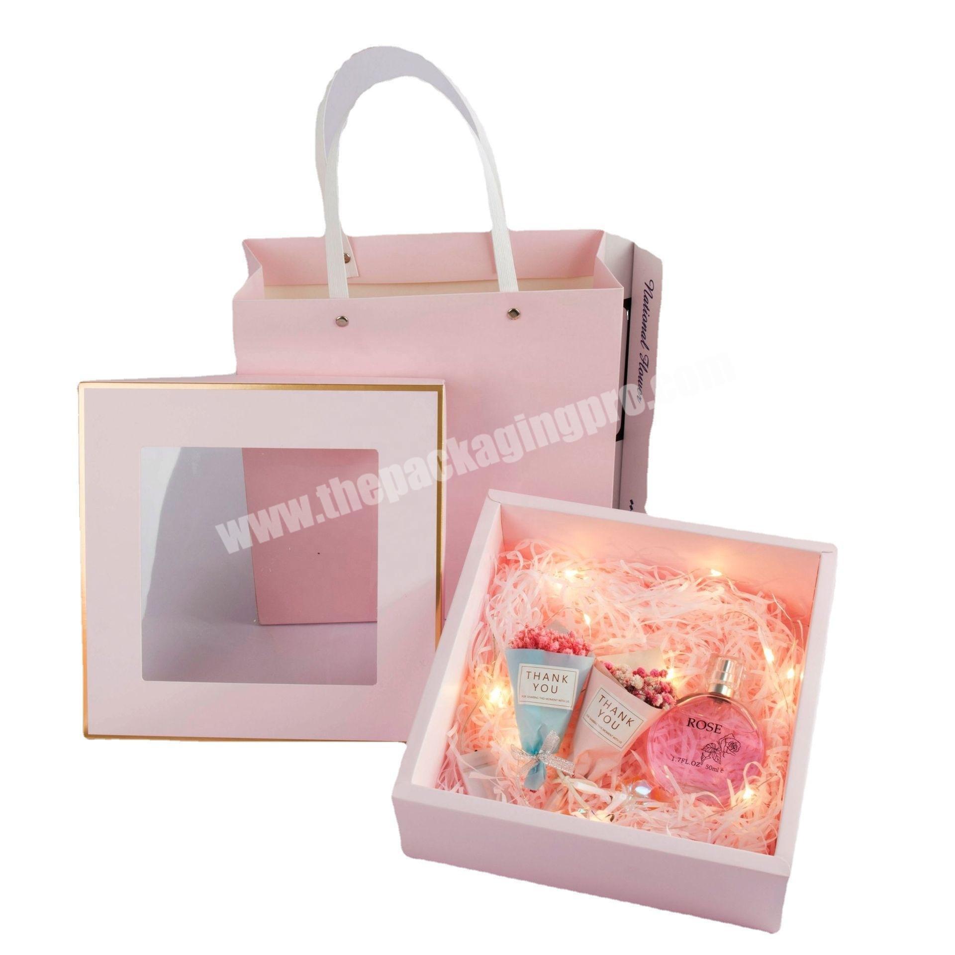 Customer Logo Luxury Window Opening Heaven And Earth Cover Happy Candy Cardboard Gift Packing Box With Handbag