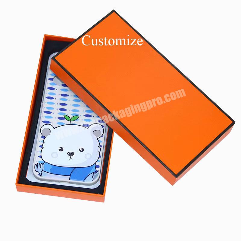 Customize logo and size lid and base top and bottom gift packing box cell phone case box phone case package