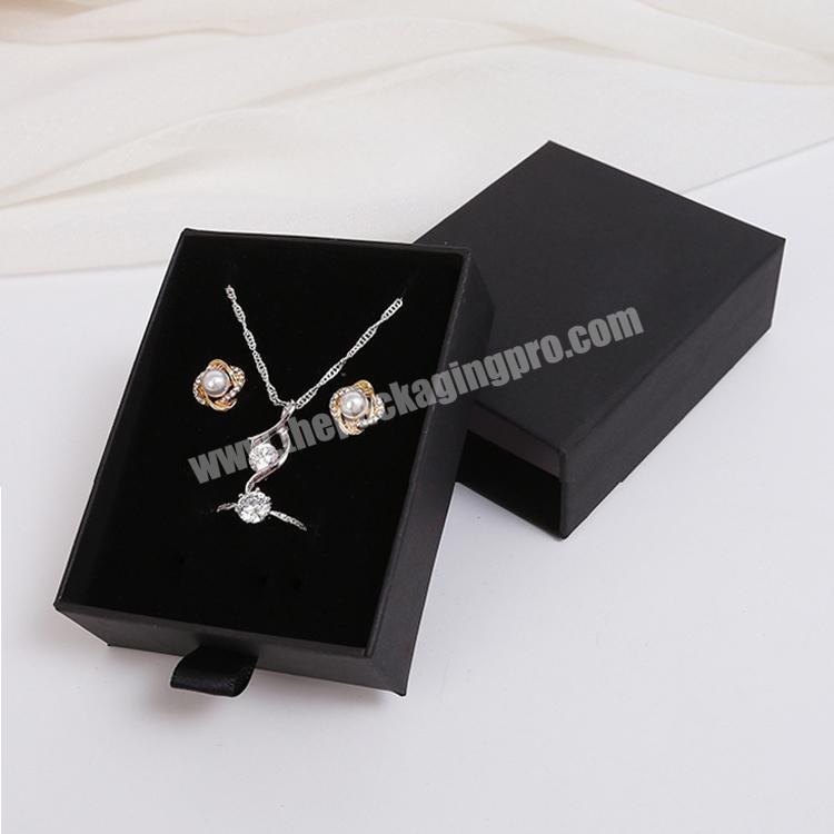 Customized Cardboard Drawer Box Luxury Storage Pearl Necklace Earrings Black Jewelry Packaging Box