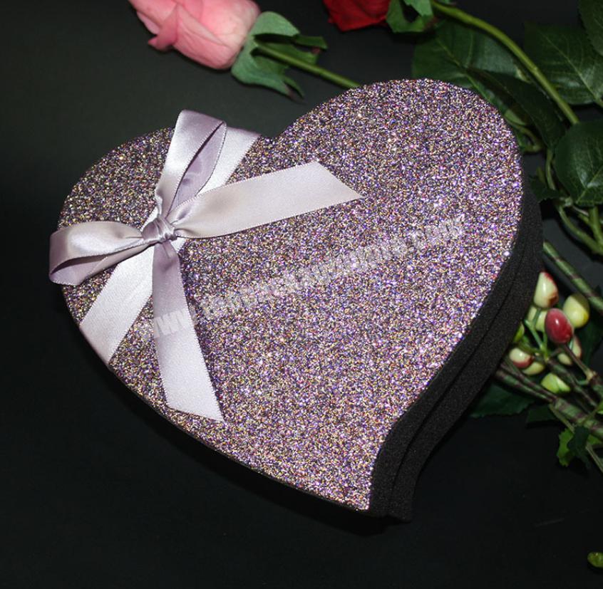 Customized Creative Cardboard Hardcover  Glitter Chocolate Paper Container Heart Shaped Gift Packaging Boxes