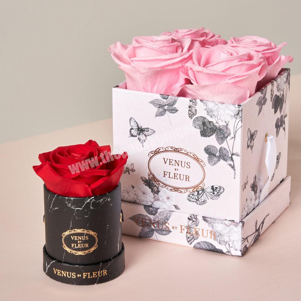 Customized Logo Gift Box Preserved Beautiful Eternal Rose Flower Wedding Home Decoration round flower gift box