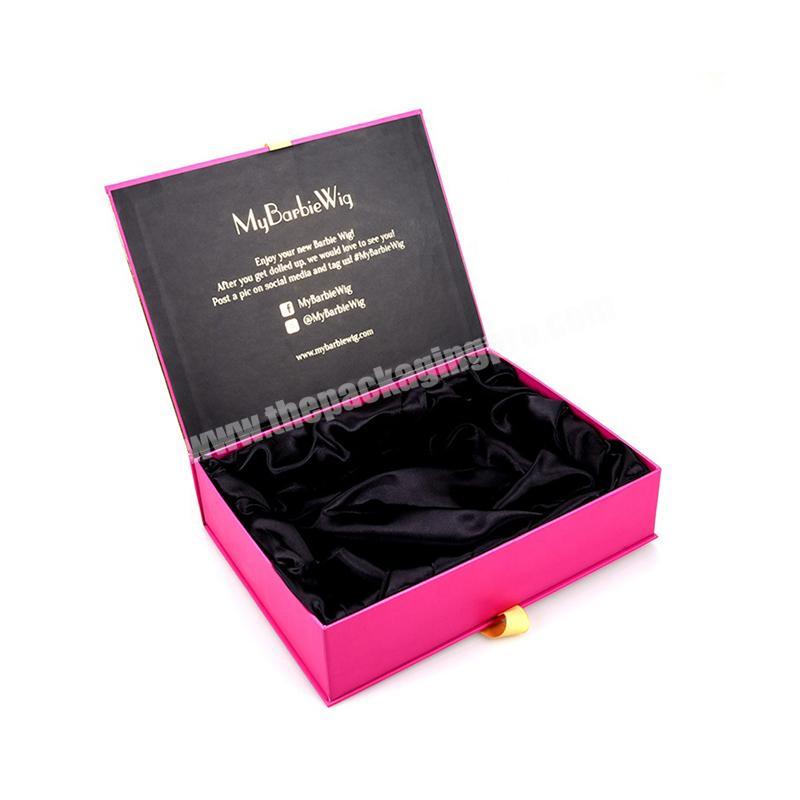 Customized Logo Packaging Magnetic Hard Paper Board Gift Box Wig Boxes With Ribbon Handle For Wigs Package