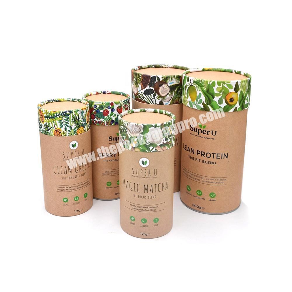 Custom Eco-friendly Protein Powder Packaging Container Food Grade Paper Tube For Super Food