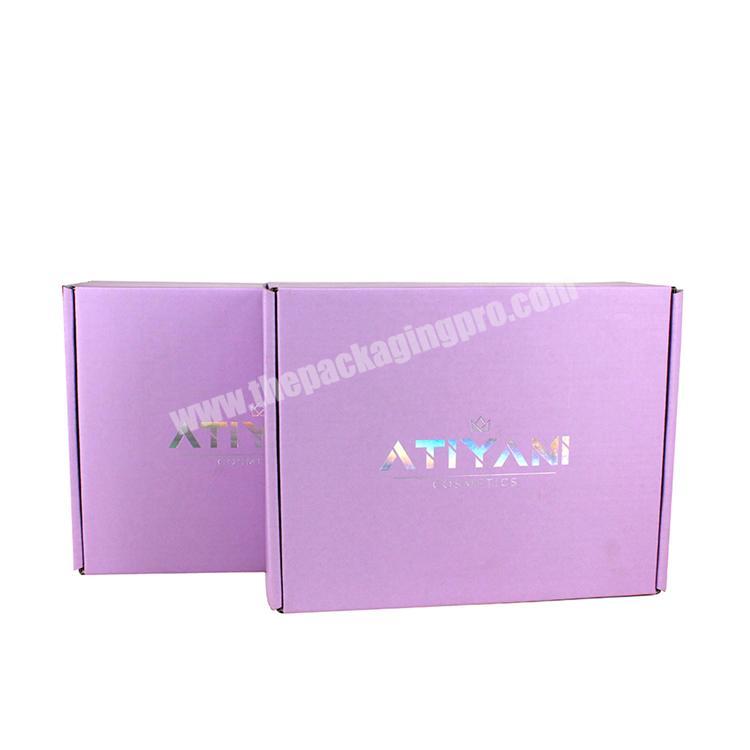 Customized holographic logo printed design cosmetic packaging corrugated shipping gift mailer box