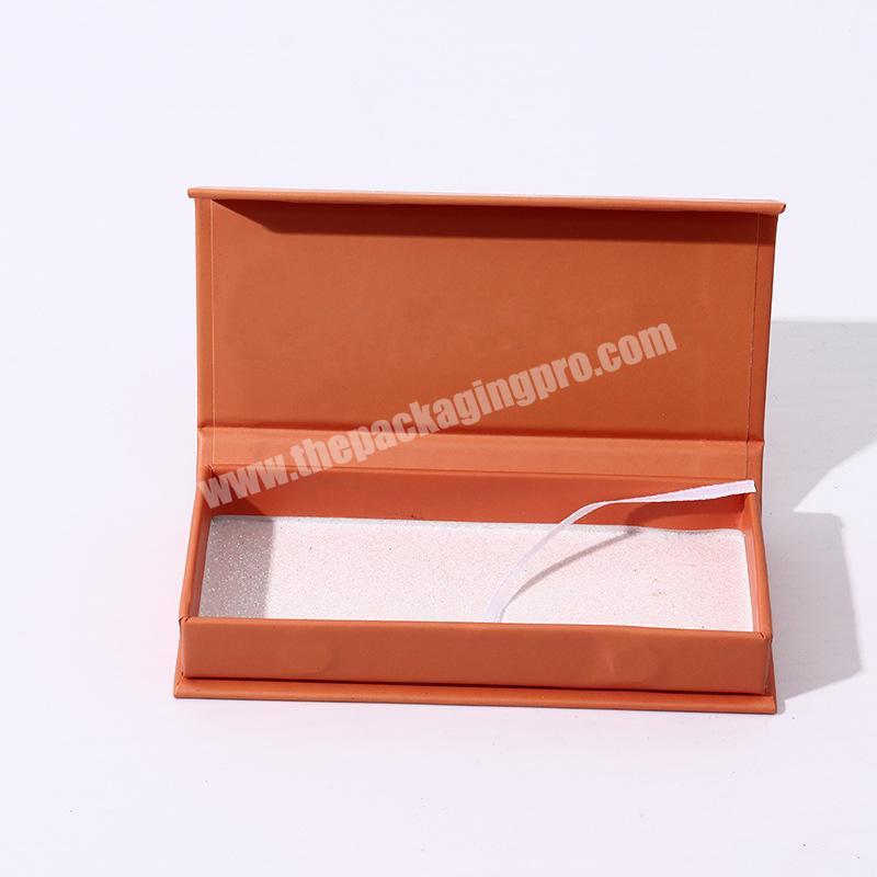 Customized orange eyelash packing box cosmetic magnetic suction flap box rectangular eyelash box