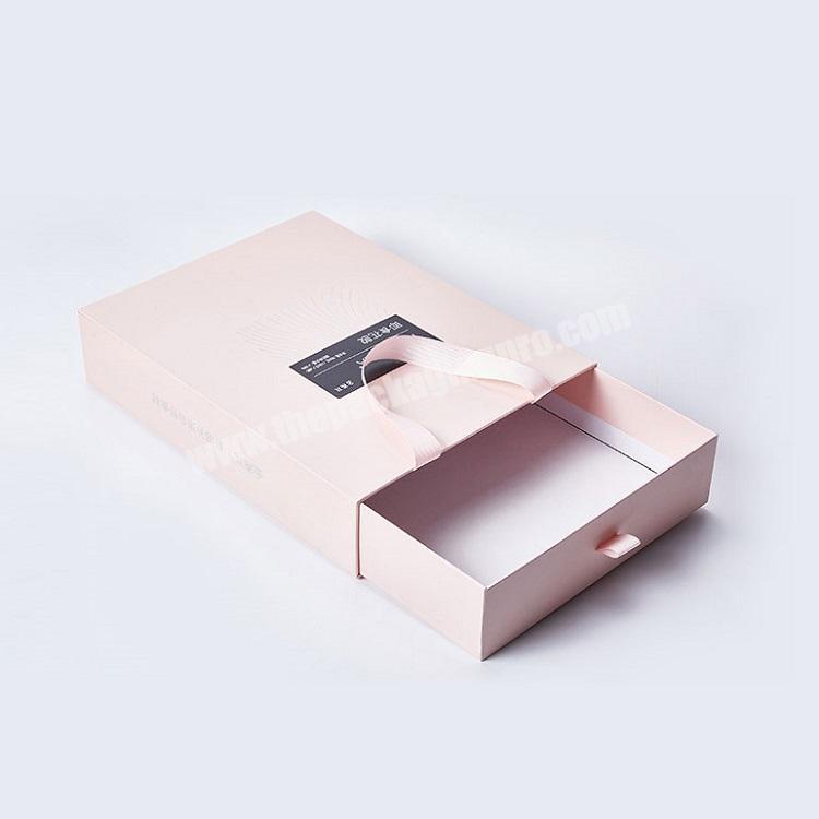 Customized pink cardboard slide paper Packing gift Box with ribbon