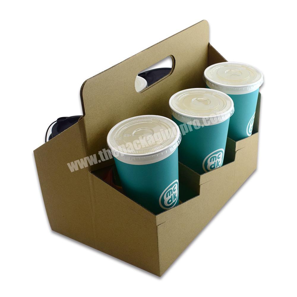 Customized take away hot drink craft papercup disposable double kraft tea coffee carrier paper cup holder