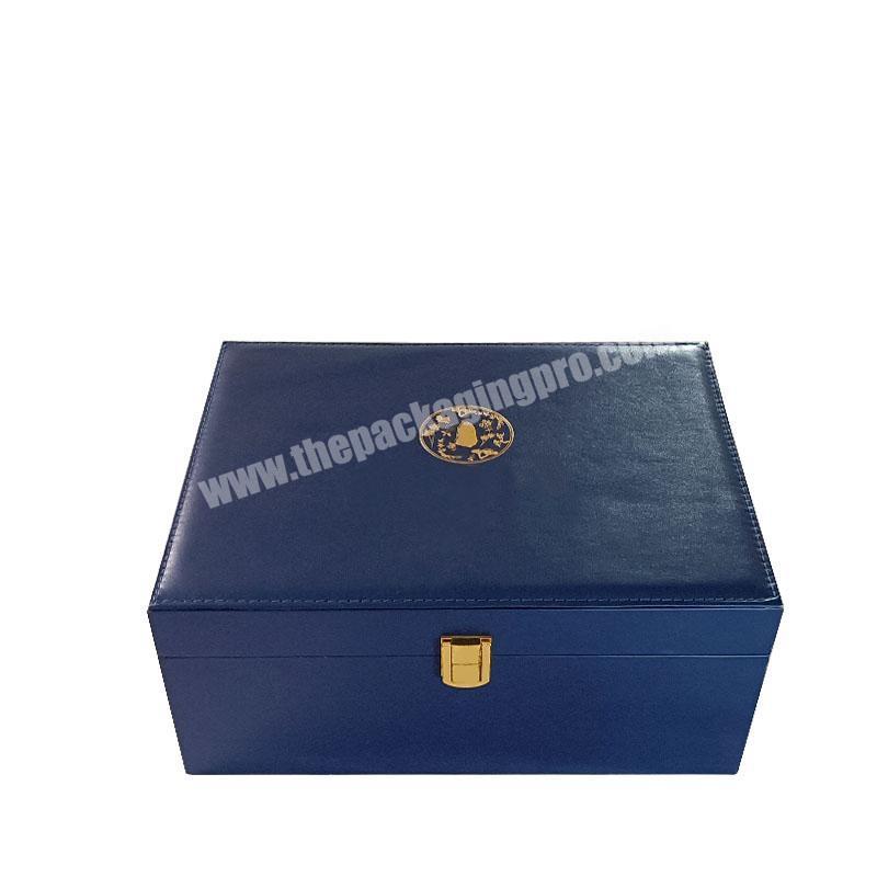Customized wholesale luxury cosmetics leather skin care perfume gift packaging box with metal lock