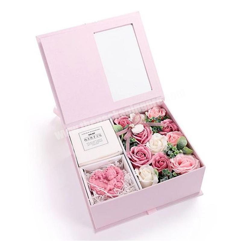 Design luxury environmental cardboard silk Recycled Materials rose gift box for lovers Flower box with window