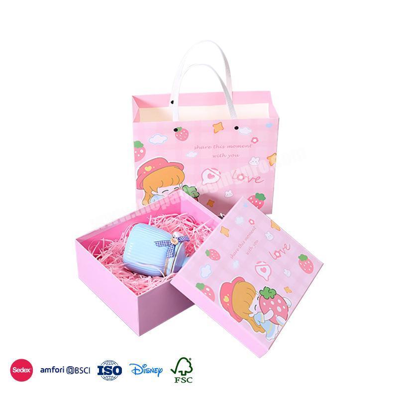 Direct Factory Price Blue pink cartoon pattern design with the same tote bag baby gift box set newborn