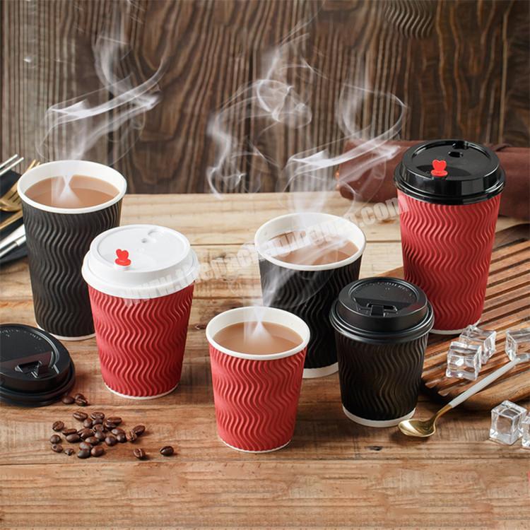 Disposable Hot Sell 8oz 12oz 16oz Customized Coffee Single Double Wall Ripple Paper Cups with Lids