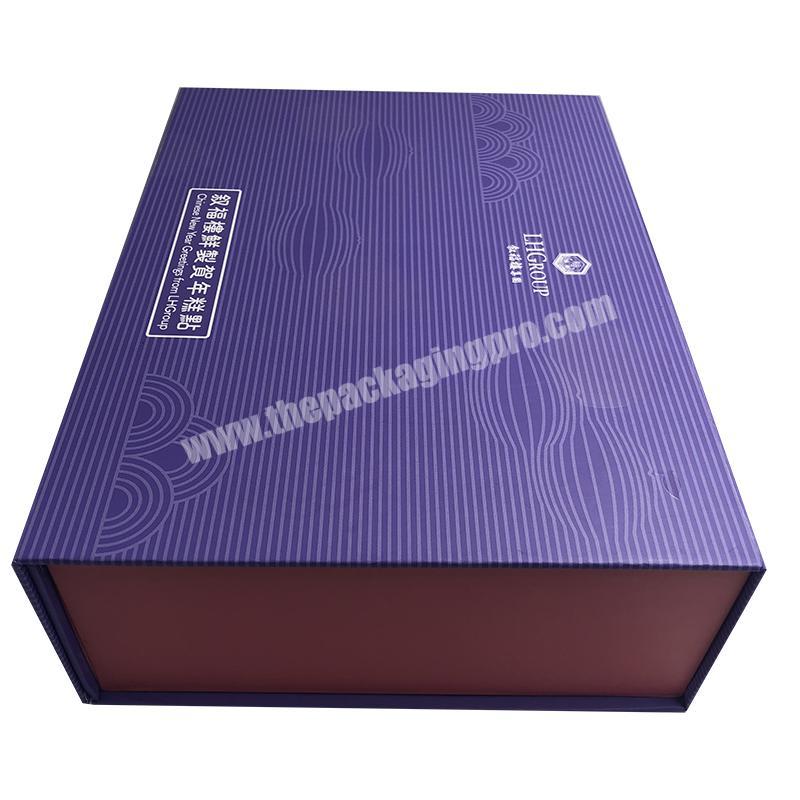 Dongguan Custom empty magnetic purple flat pack folding paper packaging box foldable cardboard gift box