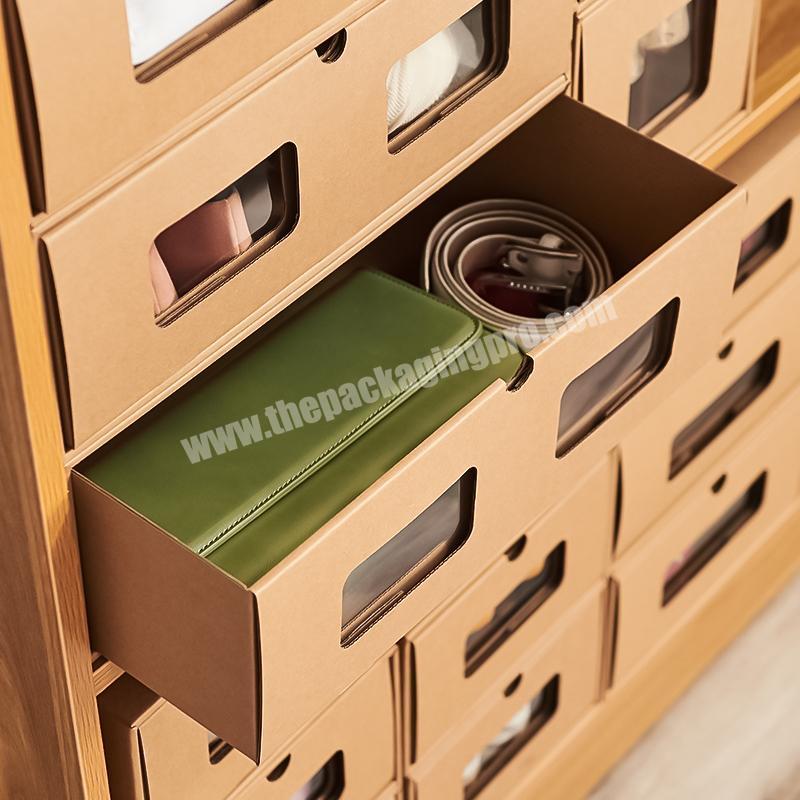 Drawer Type Stackable Paper Cardboard Storage Packaging Boxes with Transparent Window for Shoes