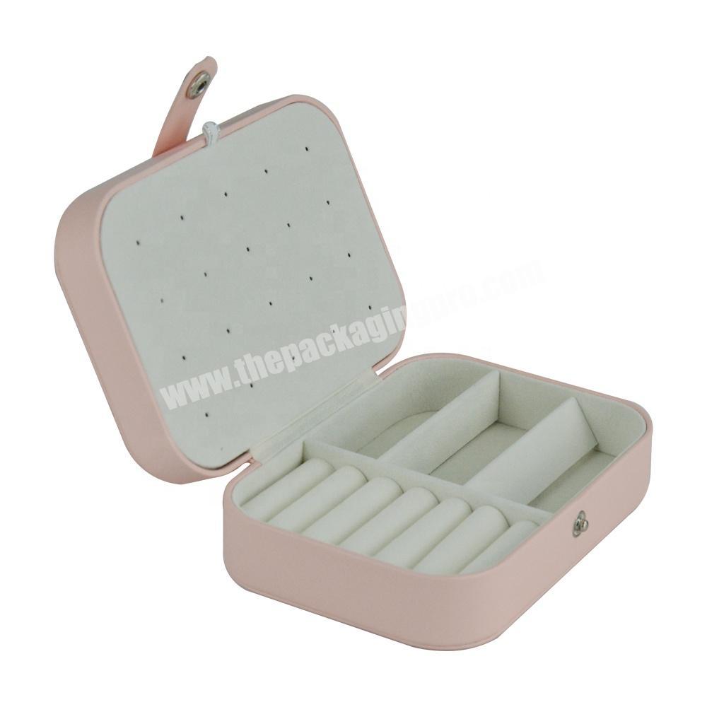 Earrings ring small jewelry box custom design portable candy pink square pu leather jewelry storage box