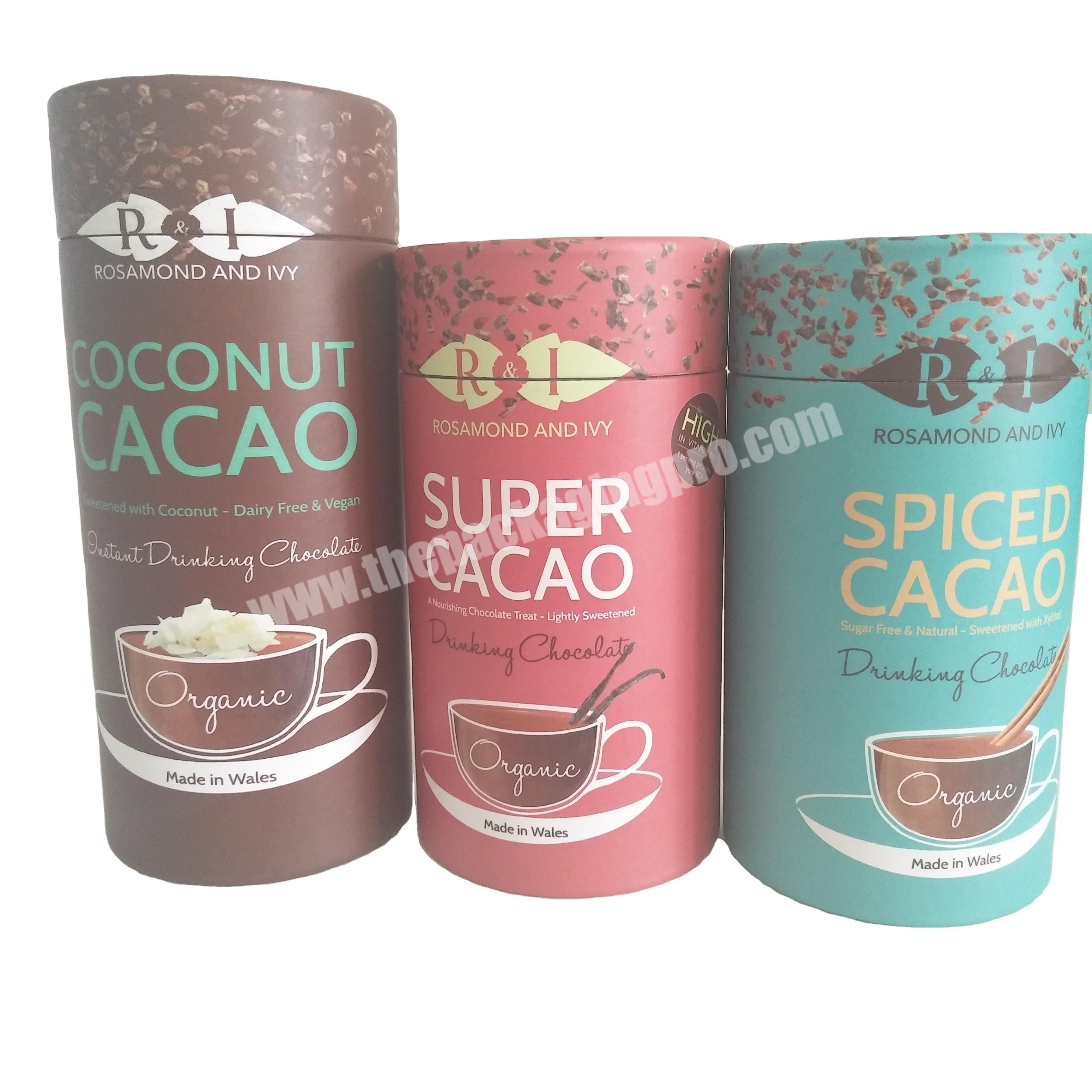 Eco friendly biodegradable food packaging cardboard custom design foil inside tea tube containers with metal lid airtight seal