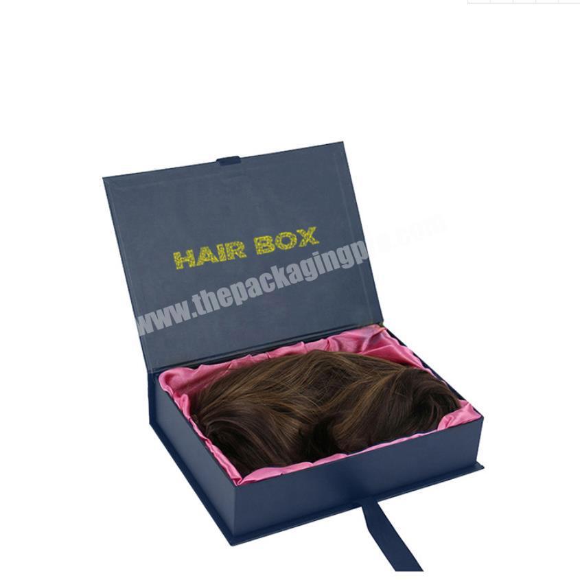 Eco friendly  luxury hair extension packaging box or wig box with satin and ribbon