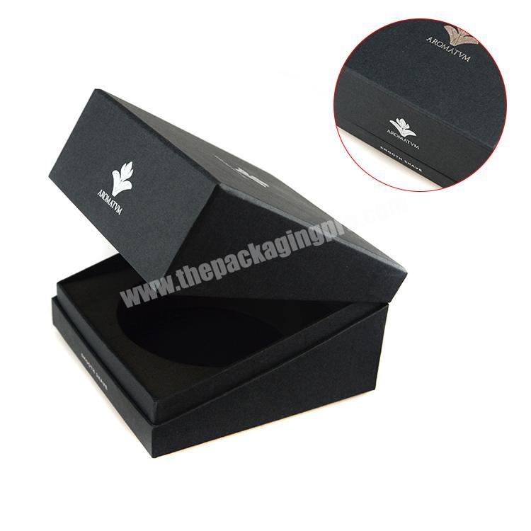 Especial custom gift box packaging matt black perfume packaging box with silver stamp
