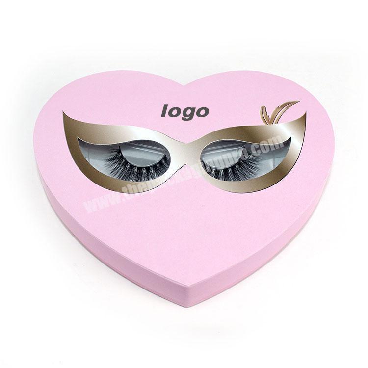 Eyelashes box packaging heart shape pink lid and base box cheap